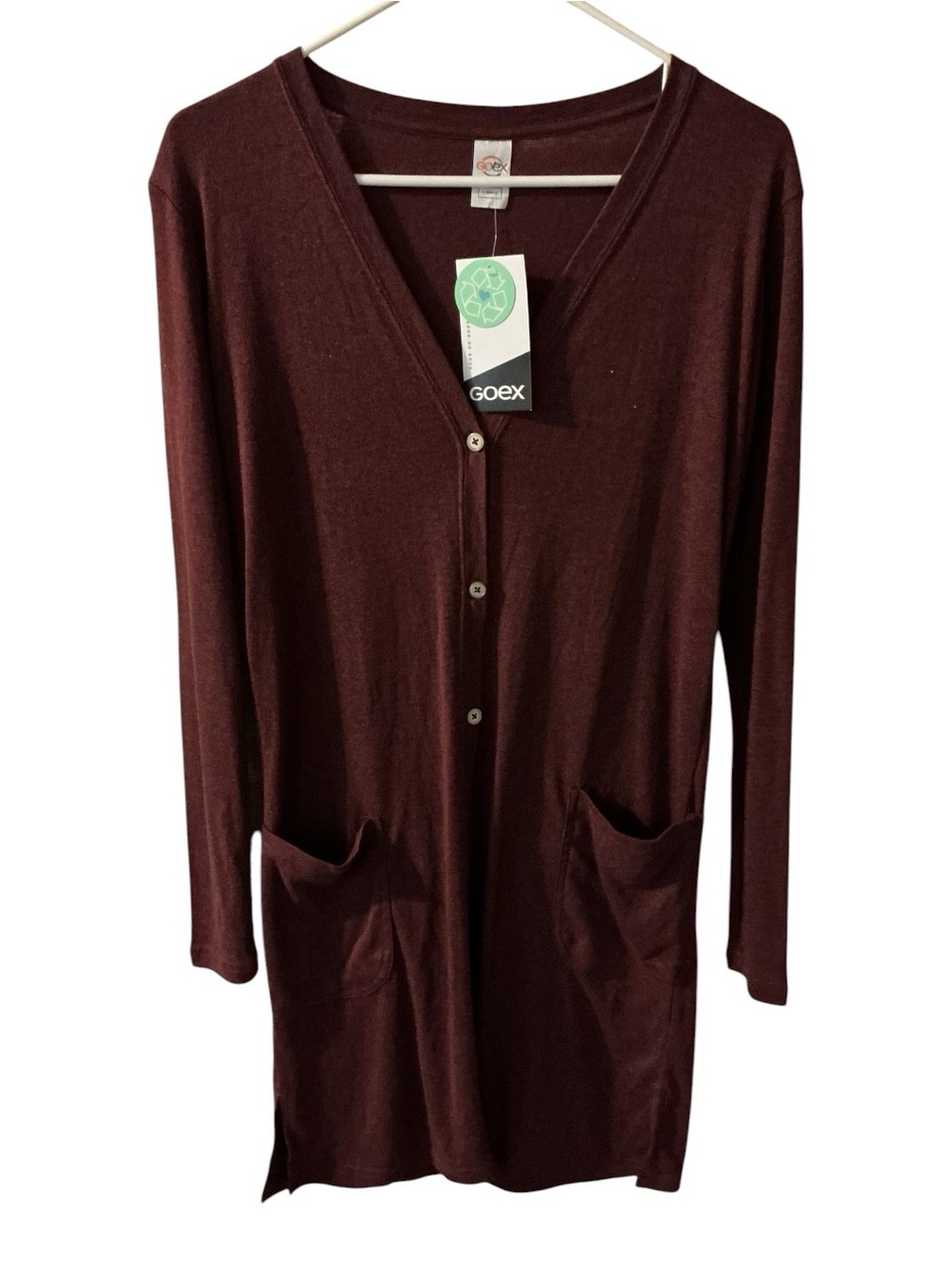 🙋🏻♀️NWT-GOEX Long Sleeve V-Neck Button Front Cardigan in Deep Wine